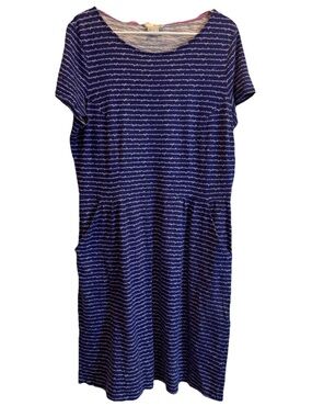 Boden Phoebe Navy Blue All Over Script Print 100% Cotton Knit Dress Size 14